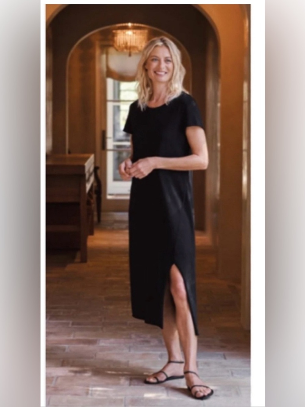 Frank & Eileen Black Short-Sleeve Midi Dress with Side Slit